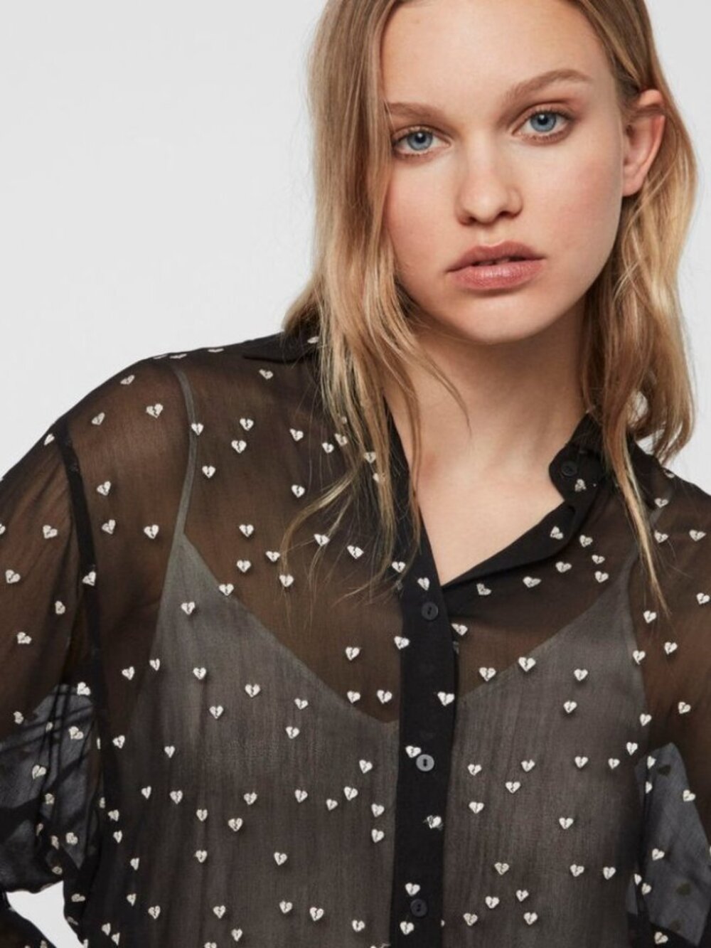 All Saints Mariana Embroidered Hearts Blouse
